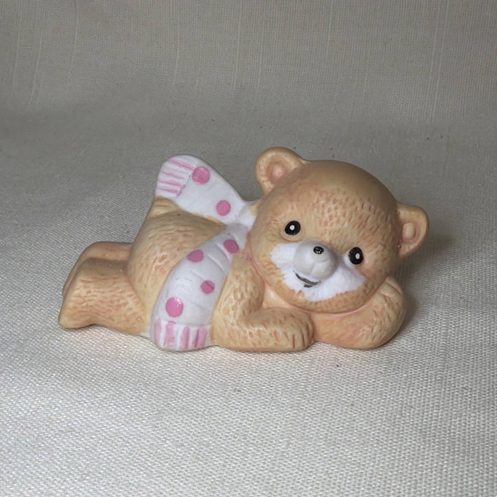 Vintage 1990s Teddy Resin Figurine Cute Teddy Bear Trinket teddy laying